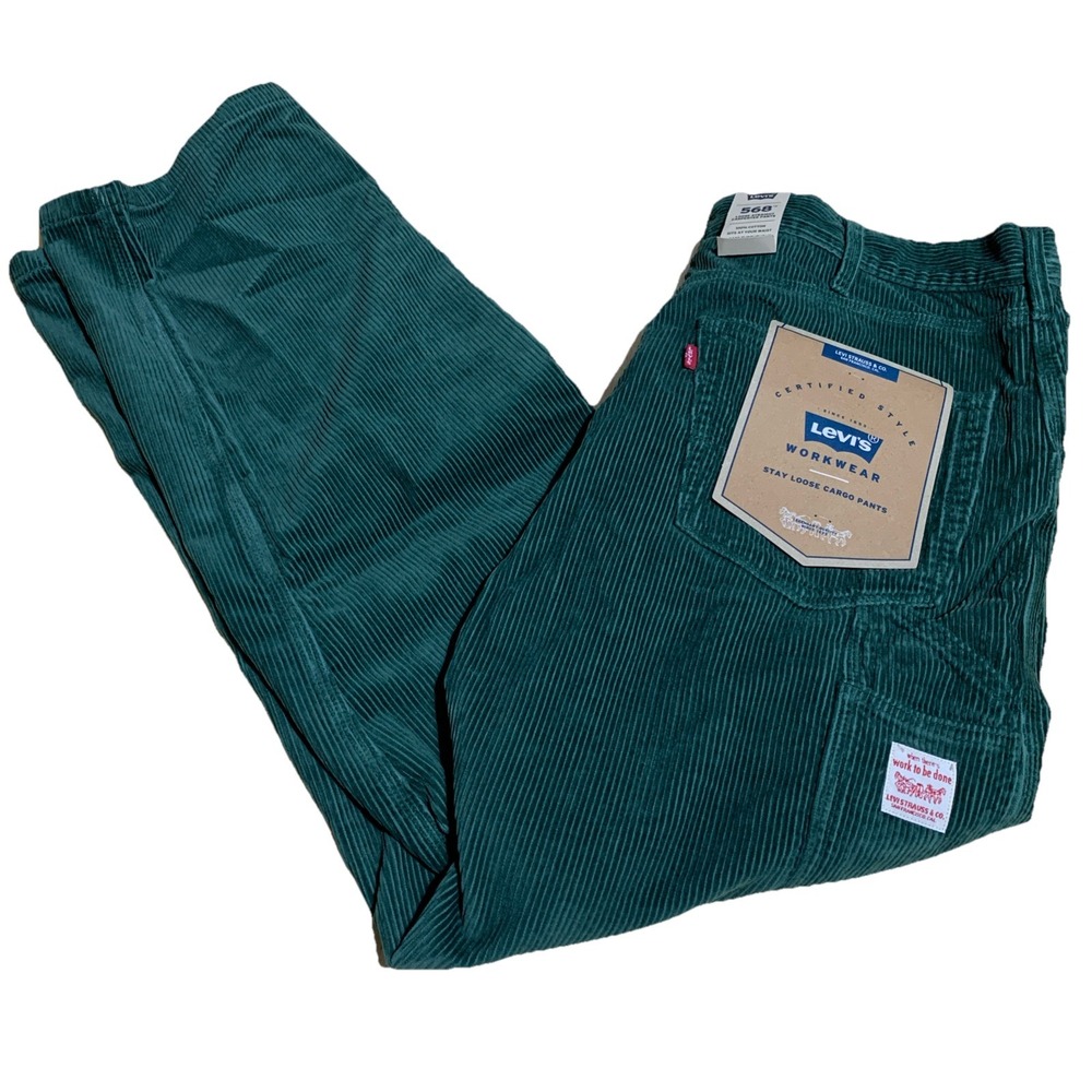 Levis 568‎ Pants Mens 38x34 Green Corduroy Workwear Loose Straight Carpenter